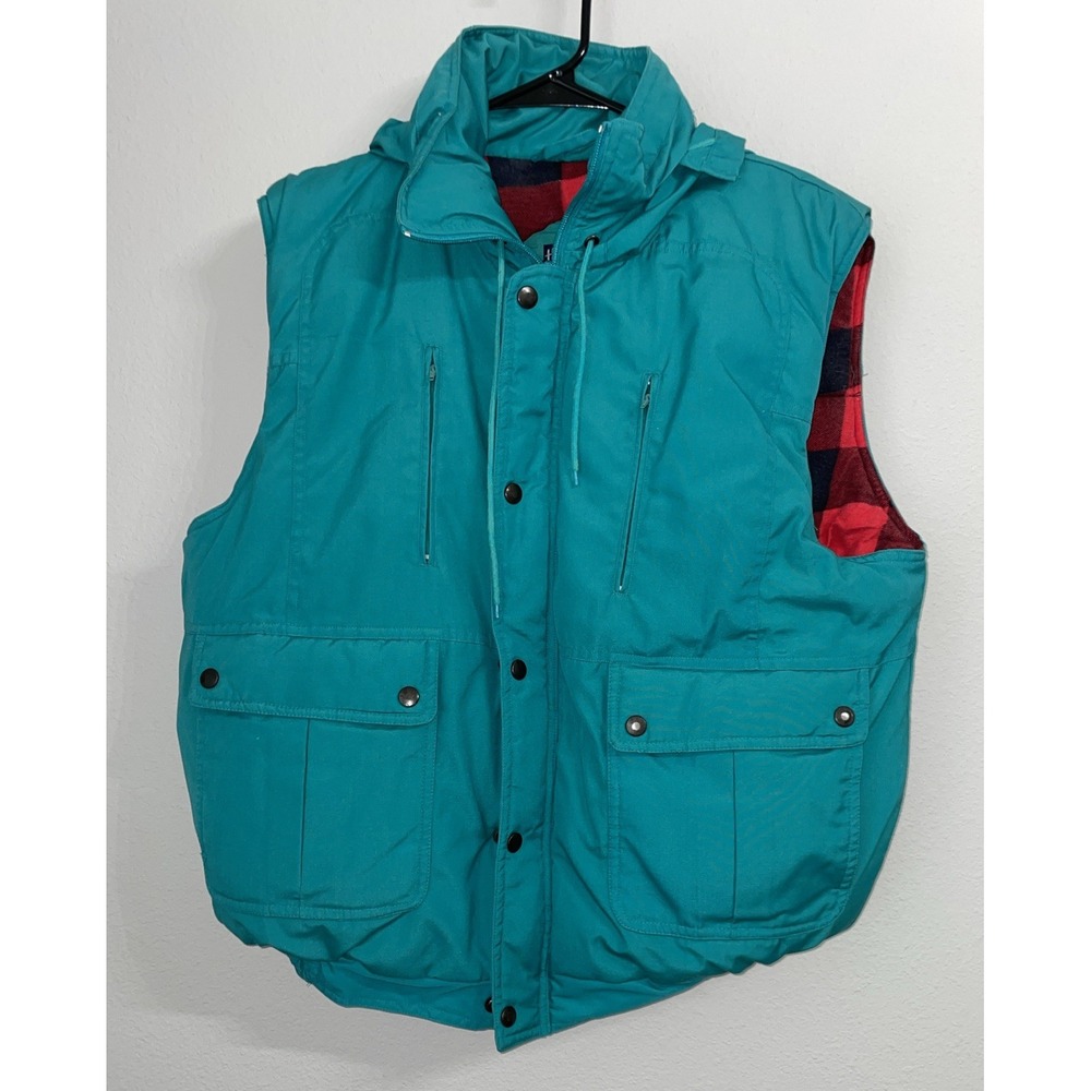 Hugo Valentino Mens Vest Teal Quilted‎ heavy Padded Red Flannel Lined Large